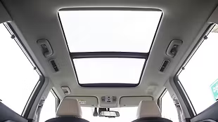 The panoramic sunroof, available on top petrol trims, adds airiness and enhances the cabin’s appeal.